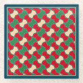 オリエンタルレッドグリーンボウタイ幾何学模様 ガラスコースター (正面)