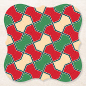 オリエンタルレッドグリーンボウタイ幾何学模様 ペーパーコースター (正面)