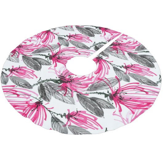 オリエンタルレッドフラワー:水彩模様。 ブラッシュドポリエステルツリースカート (アングル)