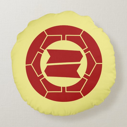 オリエンタルレッドライトイエロージャパン服部家紋芸術 ラウンドクッション (裏面)