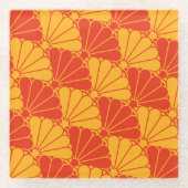 オリエンタルレッド黄菊菊菊文柄 ガラスコースター (正面)