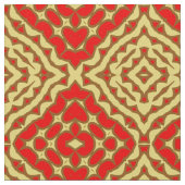 オリエンタルレッド&イエローモザイク幾何学模様 ファブリック (クローズアップ)