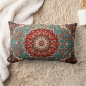 オリエンタルレトロペルシャパターンレッドクリームブルー ランバークッション (ブランケット)