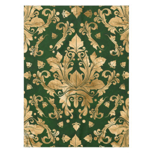 オリエンタルヴィンテージダマスクオーナメント – グリーン&金ゴールド テーブルクロス