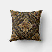 オリエンタルヴィンテージダマスクパターン – 黒と金ゴールド クッション (裏面)