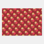 オリエンタル中国のレッド金ゴールドゴールデン〔占星術の〕十二宮図アジア ラッピングペーパーシート (正面3)