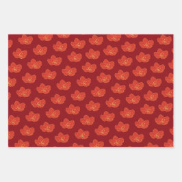 オリエンタル中国のレッド金ゴールドゴールデン〔占星術の〕十二宮図アジア ラッピングペーパーシート