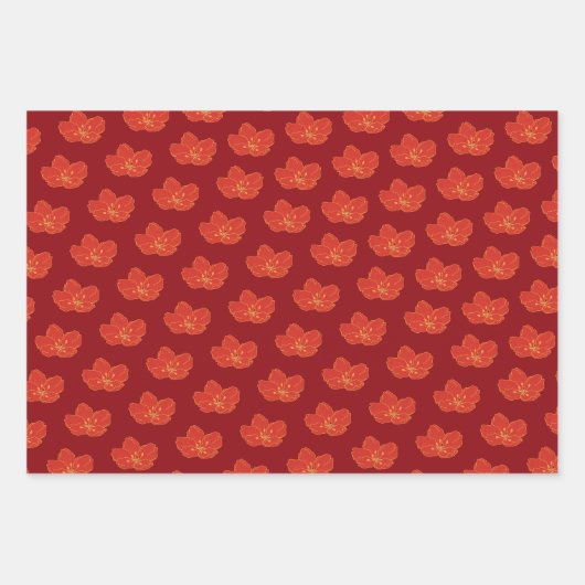 オリエンタル中国のレッド金ゴールドゴールデン〔占星術の〕十二宮図アジア ラッピングペーパーシート (正面)