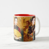 オリエンタル中国のレディ鮮やかポートレートコラージュ ツートーンマグカップ (正面右)