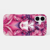 オリエンタル抽象的対称芸者ピンクの花 iPhone 16ケース (裏面横)