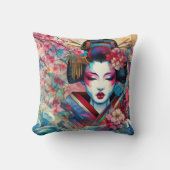 オリエンタル抽象芸術芸者桜花タトゥー クッション (正面)