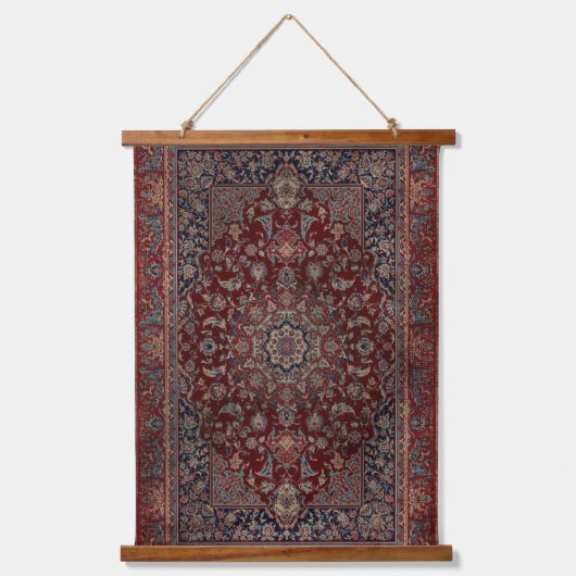 オリエンタル深いブラッドレッドフローラペルシャタブリズラグ 吊り下げ型タペストリー (正面)