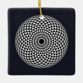オリエンタル白黒マンダラジオメトリックベクトルアート セラミックオーナメント (正面)