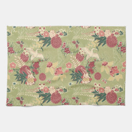 オリエンタル絵画シルクの模様 キッチンタオル