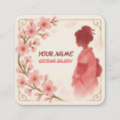 オリエンタル美しい芸者サロン水彩桜アート スクエア名刺 (正面)