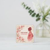 オリエンタル美しい芸者サロン水彩桜アート スクエア名刺 (スタンド正面)