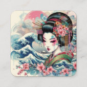 オリエンタル美しい芸者サロン水彩桜アート スクエア名刺 (裏面)