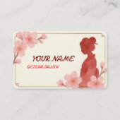 オリエンタル美しい芸者サロン水彩桜アート 名刺 (正面)