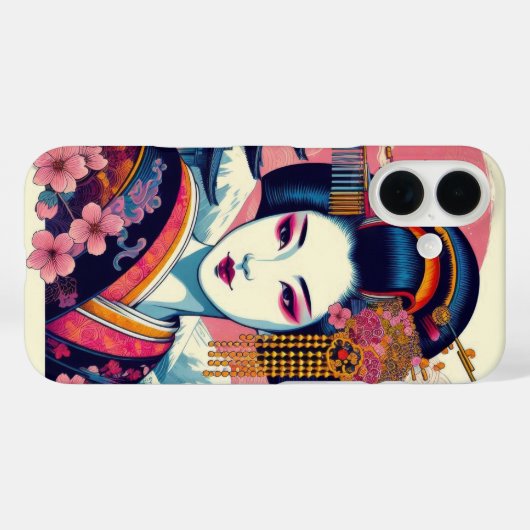 オリエンタル美しい芸者舞妓ピンク桜花 Case-Mate iPhoneケース (裏面 (横))