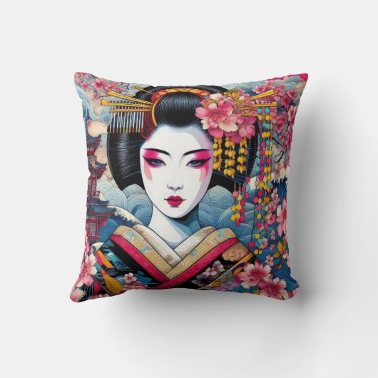 オリエンタル美しい芸者舞妓桜花波 クッション (裏面)