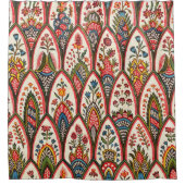 オリエンタル花カラフル柄葉花類 シャワーカーテン (正面)