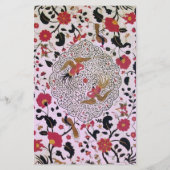 オリエンタル花、鳥のピーコックピンクフローラ 便箋 (裏面)