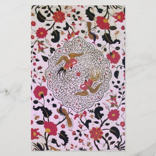 オリエンタル花、鳥のピーコックピンクフローラ 便箋 (裏面)