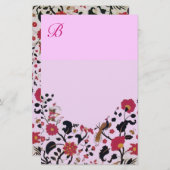 オリエンタル花、鳥のピーコックピンクフローラ 便箋 (正面/裏面)