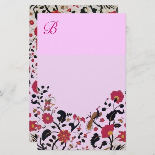 オリエンタル花、鳥のピーコックピンクフローラ 便箋 (正面/裏面)