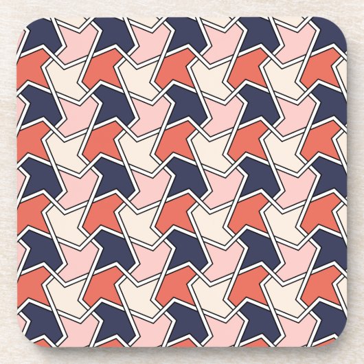 オリエンタル赤白青幾何学矢印アート コースター (正面)