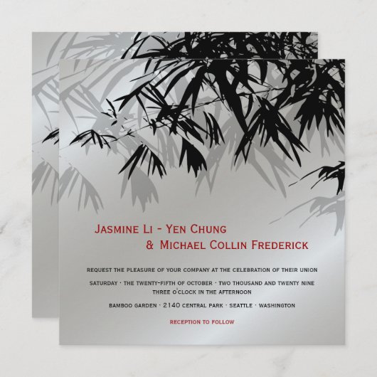 オリエンタル離れサブブラックシルバーアジア結婚ズ 招待状 (正面/裏面)