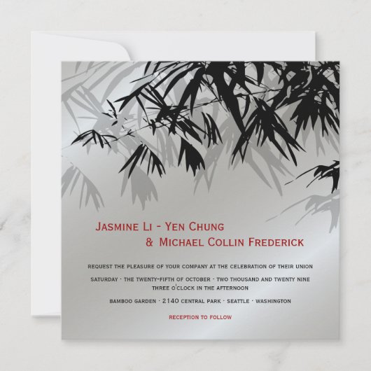 オリエンタル離れサブブラックシルバーアジア結婚ズ 招待状 (正面)