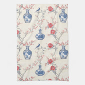 オリエンタル・エレガンス:青い磁器と花 キッチンタオル (縦)