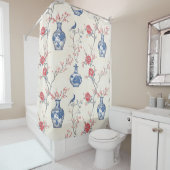 オリエンタル・エレガンス：青い磁器と花 シャワーカーテン (インサイチュ)