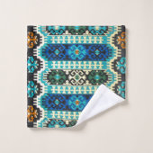 オリエンタル トルコ ペルシャ カーペット 青 緑 バスタオルセット (ウォッシュタオル)