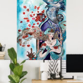 オリエンタル・フェアリー・プリンセス・赤いバラと鷹 ポスター (ホームオフィス)