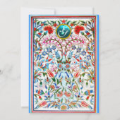 オリエンタル フラワーズ ダマスク モノグラム ブルーアクアマリン 招待状 (裏面)