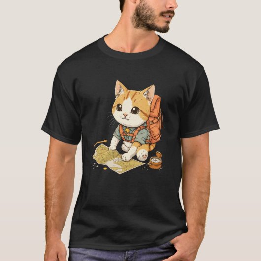 オリエンテーリングをするオリエンター猫 Tシャツ (正面)