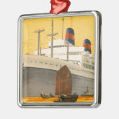オリエントへのヴィンテージクルーズ船とジャンクボート メタルオーナメント (左)