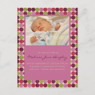 オリエントドットピンク・ベビー発表 案内ポストカード
