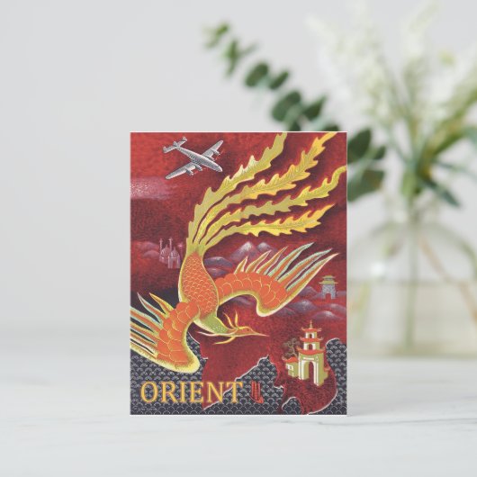 オリエント飛んでいる、寺院の上の鳥 ポストカード (スタンド正面)