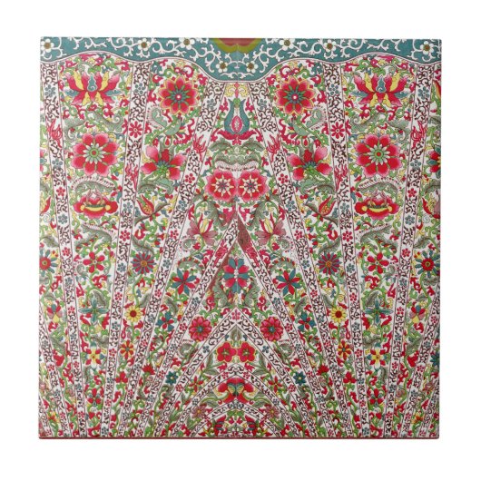 オリエ中国のンタルフローラレッドブルー タイル (正面)