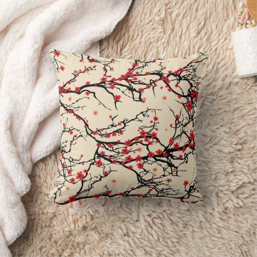オリエ日本のント桜プラムブロッサム装飾用クッション クッション (ブランケット)