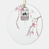 オリジナルさくらんぼの花の鳥のアートワーク セラミックオーナメント (左)
