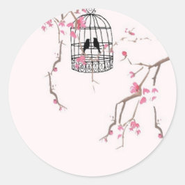 オリジナルさくらんぼの花の鳥のアートワーク ラウンドシール