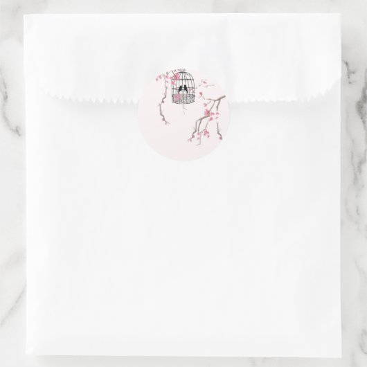 オリジナルさくらんぼの花の鳥のアートワーク ラウンドシール (バッグ)