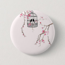 オリジナルさくらんぼの花の鳥のアートワーク 缶バッジ