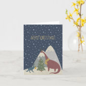 オリジナルでかわいい恐竜のクリスマス カード (黄色い花)