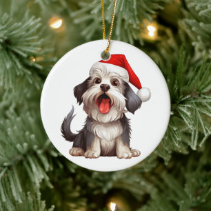 オリジナルで楽しいハバネーズのクリスマス犬 セラミックオーナメント