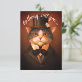 オリジナルで面白い猫の新郎がベストマンになってくれるように誘う招待状 招待状 (スタンド正面)